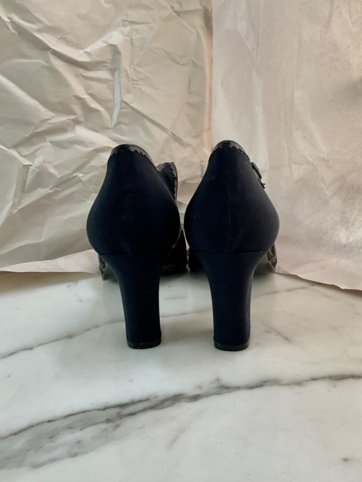 YVES SAINT LAURENT décolleté blu navy cross grain vintage mai indossate vintage 9 5 nuove con etichette