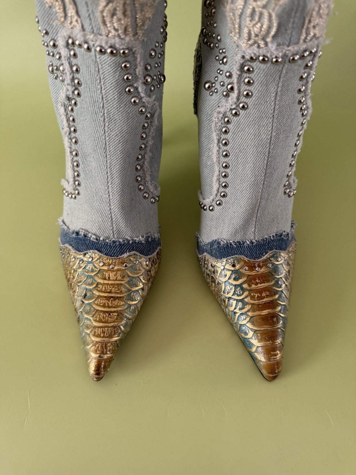 Jeffrey Campbell Python Denim Lace Embellished Kn… - image 4