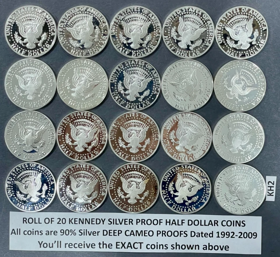 Kennedy Silver Half Dollars Roll Lot of 20 DEEP CAMEO 90% SILVER PROOF 1992-2009 - Image 4 of 4