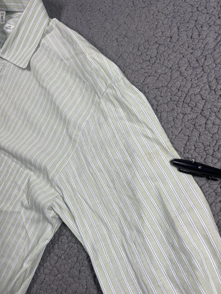 Camisa Borrelli Napoli Para Hombres 16 41 Verde Rayas Hecha en Italia Algodón Vestido Clásico Foto 4 de 4