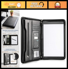Vegan Leather Business Portfolio Padfolio with Zipper, Tablet Sleeve, Calculator