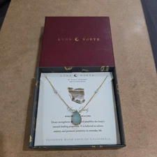 Luna Norte Necklace Druzy Quartz Aqua Pear Teardrop 14K GP Crescent Moon Charm