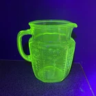 Vintage Anchor Hocking 5.75” Uranium Depression Glass Pitcher Green Princess