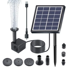 Solar Bird Bath Fountain Pump USB Charging + Solar Powered Water Pump for Bir...