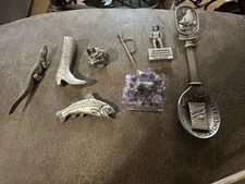 Lot Of 8 Miniature Pewter Objects Boot, Alligator, Fish,spoon, Bear, Cowboy, Gun