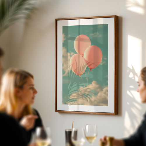 Retro Pink Balloon Cloud Print – Kitchen Wall Art Poster, Aesthetic Gift Decor - Picture 6 of 6
