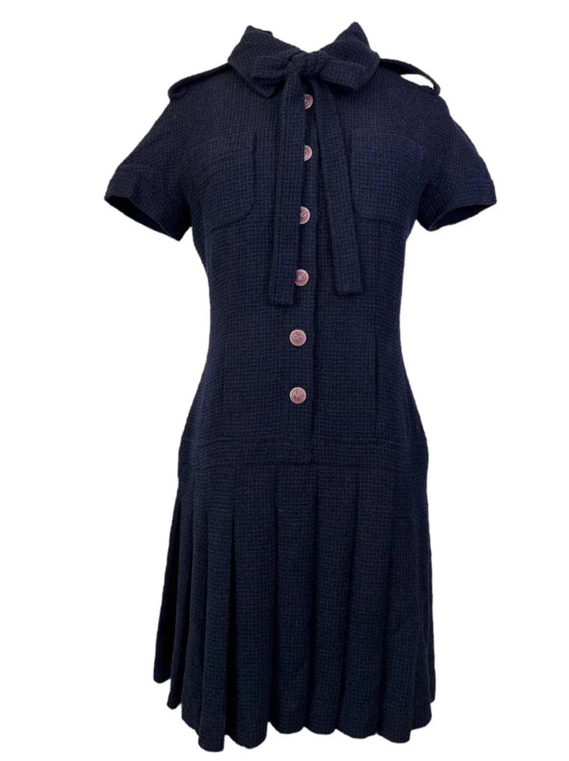 Abito Chanel nuovo 2016 tweed blu navy taglia 36 small