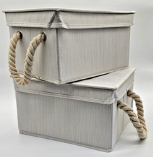 2-Pack Storage Works Fabric Bins with Lids Cotton Rope Handles - Ivory -3 Gallon