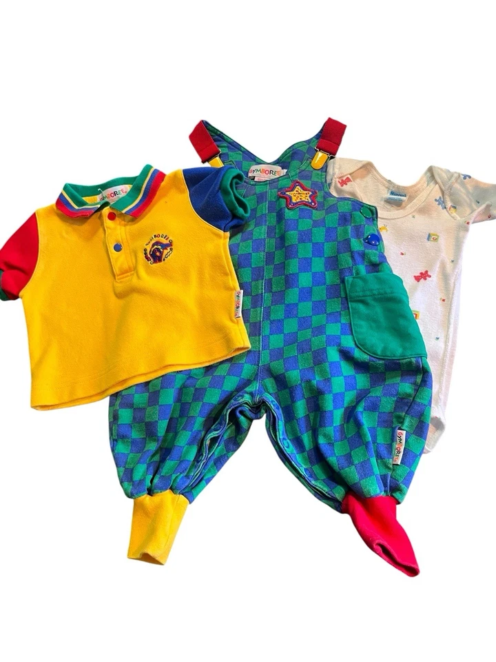 Vtg 1990s 90’s Gymboree Rainbow Tag Overalls w/ Retro Color Block Shirt Newborn - Image 3 of 4