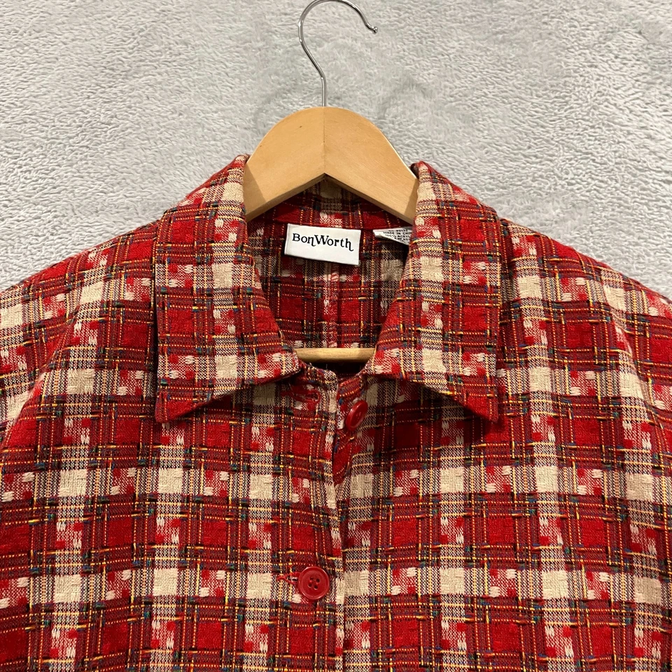Chaqueta Blazer Vintage Bon Worth Mujer Mediana Pequeña Abotonada a Cuadros Preppy Foto 4 de 4