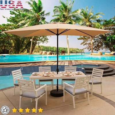 Rectangular Patio Umbrella 10x6.5ft Crank Lift Steel Frame Outdoor Market  New | eBay