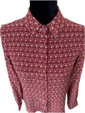 Max Mara Weekend - 100% Silk Floral Cherry Red Long Sleeve Blouse Size 4 US