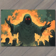Art Print Red Eyed Hooded Entity Fire Smoke Crowd Reaching Hands Apocalyptic