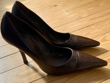 Faith Dark Brown Textured Stiletto Court Shoes Size 4