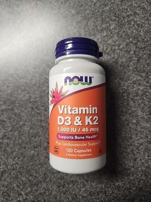 Now Foods Vitamin D-3 K-2 Supplement 1000 IU, 45mcg, 120 Capsules