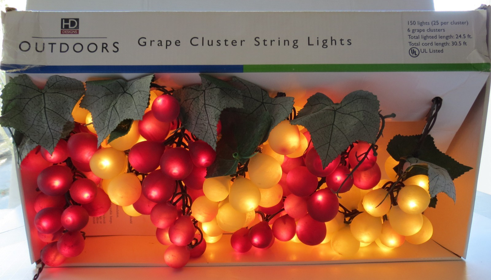 HD Designs Outdoors Grape Cluster 30.5 Foot String Lights NEW IN BOX WORKS