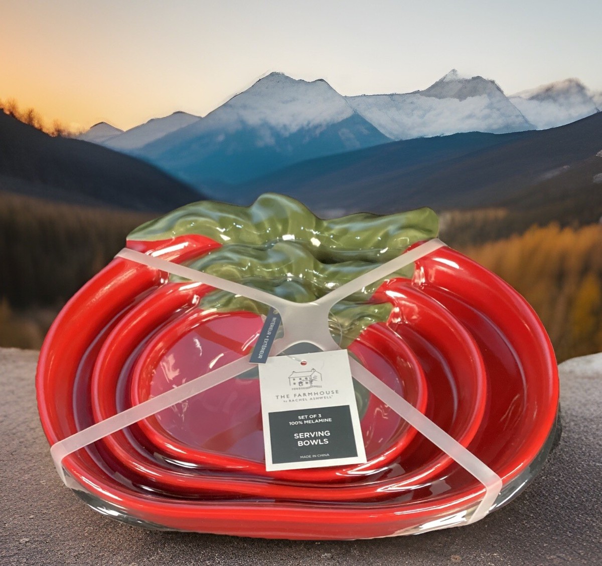Set Of 3 new red tomato melamine serving bowls the farmhouse