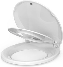 Round Toilet Seat with Toddler Seat Soft Close Quick Release White PP Plastic