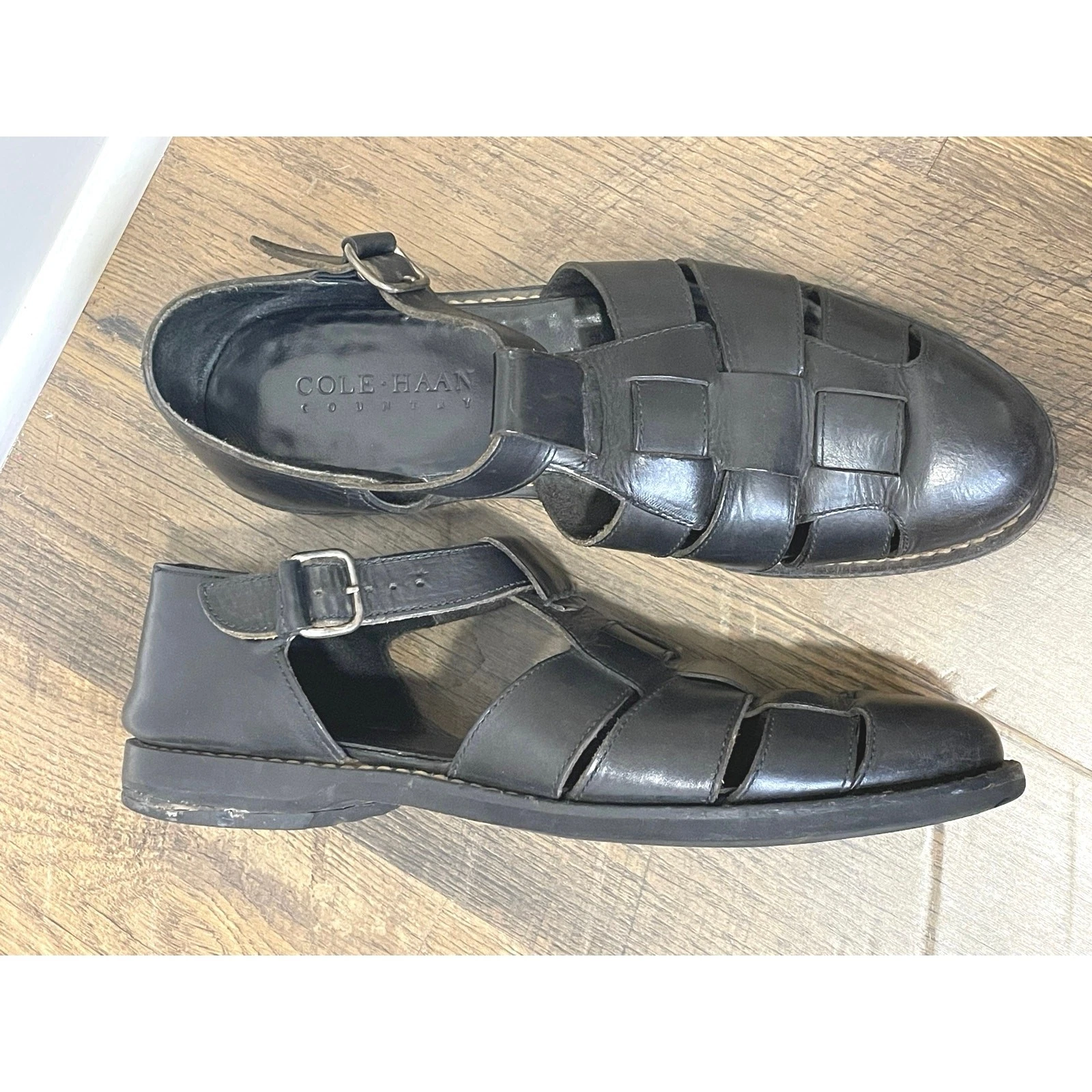 Cole Haan Fisherman Black Leather Sandals Men's Size 11