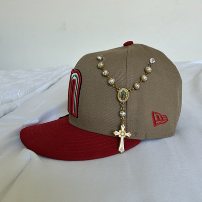 New Era 59FIFTY Fitted Baseball Cap Hat Tan/Red Mexico Theme Chalino Size 7