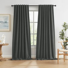 Dark Grey 100 Blackout Linen Curtains, 108" Long, 2 Panels, Thermal Insulated