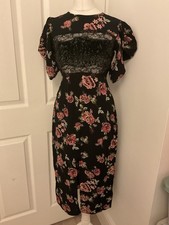 Topshop Chiffon Lace Sequins Floral Evening Midi Festival Boho Dress Size 6