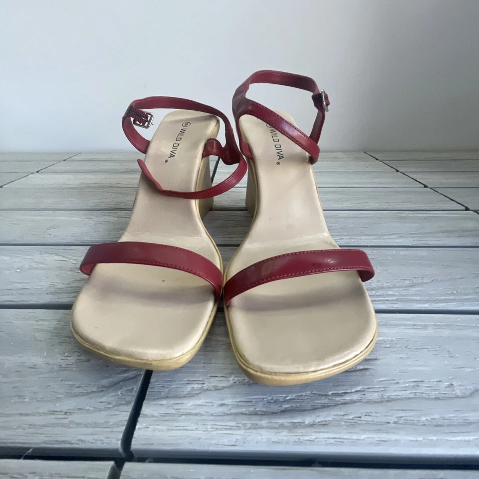 Vintage wild diva red leather slip on Wedge sandal size 9 - Image 2 of 4