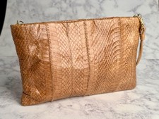 Vintage 80s Python Snakeskin Clutch Shoulder Bag Purse Fits Cell Phone Tan EUC
