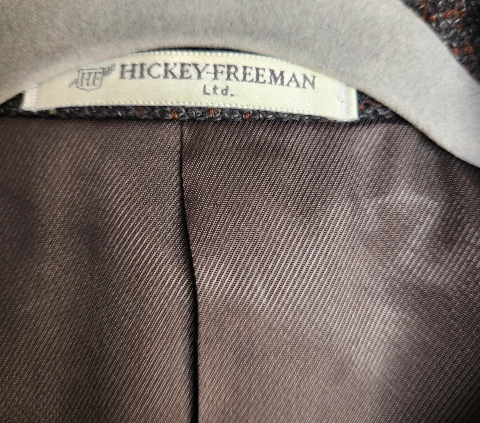 Abrigo deportivo de tweed Hickey Freeman para hombre marrón ventana lana de cordero 42R Foto 4 de 4