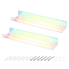 2 Pack Acrylic Shelves for Wall, 15 Inch Rainbow Floating Shelves Wall Mount