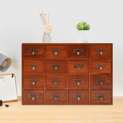 Antique Apothecary Cabinet with 16 Drawers Wood Box Desk Drawer