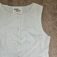 Paper Heart White Linen Mini Button Dress Size M Clean Casual Preppy Classic