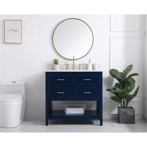 Elegant Decor Sinclaire 36" MDF Single Bathroom Vanity with Backsplash in Blue - Picture 6 of 8