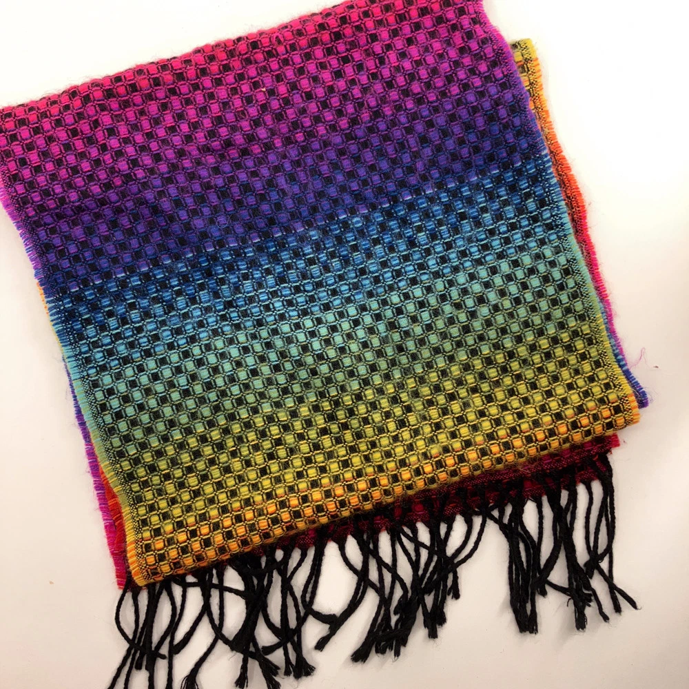 Rainbow colorful grays Beadiant black dots winter scarf acrylic