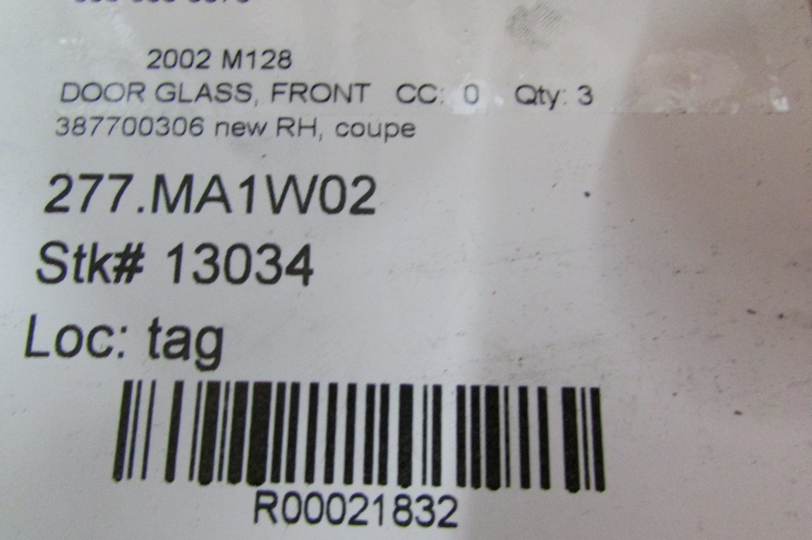 Maserati Coupe, 3200 GT, Gransport, RH, Front Door Glass, Window, New, 387700306