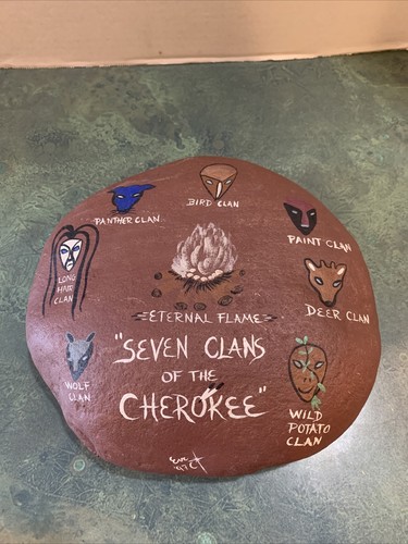 Vintage Native American Hand Painted Slate Stone Signed - Bild 1 von 13