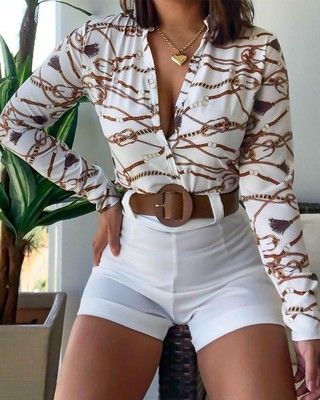 Blusas Para Mujer Elegantes Fina De Moda Casuales Camisa Estampada Manga  Larga | eBay