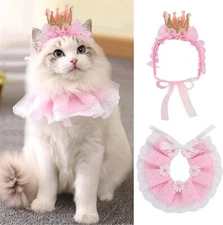 Bandana, Princess Costumes Cute Lace Crown Accessories for Cats Small Dogs, Pink