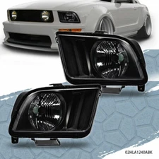 Pair Headlight Head lamps Fit For 2005-2009 Ford Mustang Black Housing US New
