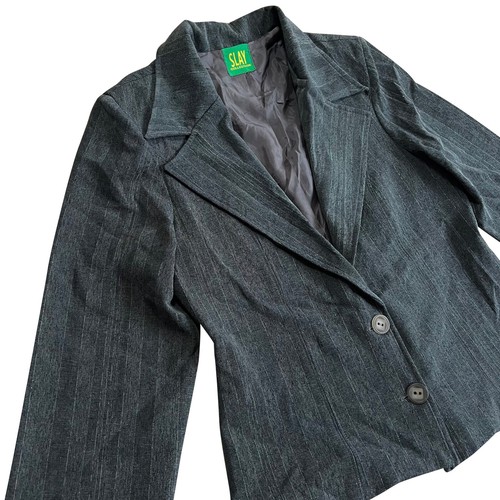 SLAY (Italy) Iridescent Blended Weave Wide Fish Mouth Blazer Gray : M - Picture 3 of 3