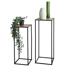 Set of 2 Side Lamp Plant Table Black Metal Hall Lamp Living Room Plant Tables