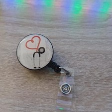 Medical ID Badge Retracting Clip Heart Stethoscope Metal Clip Nurse Doctor MA PA