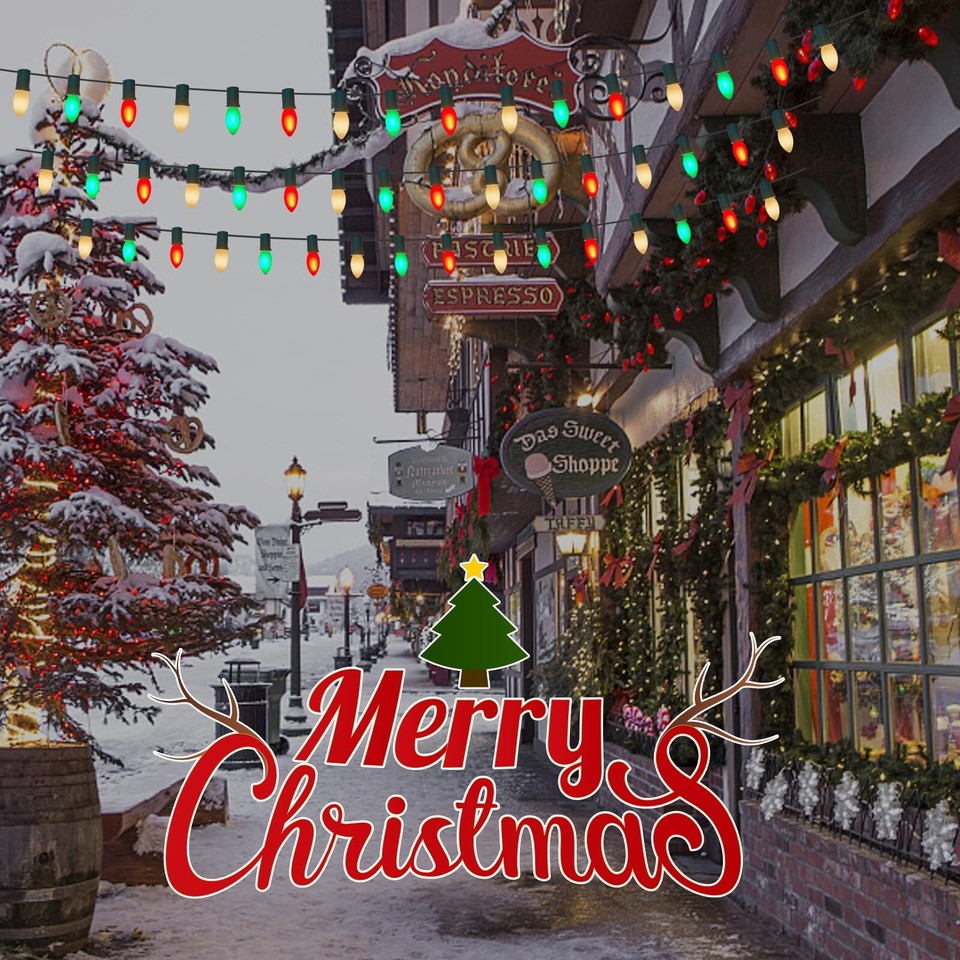 25Ft Vintage Christmas Lights C9 LED Red Green and White Outdoor String