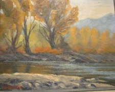 Signed George Becker Plein Air Landscape Idaho Gold Oil Painting on Canvas Frame