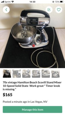 70s vintage Hamilton Beach Scovill Stand Mixer 10-Speed Solid