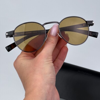 Saint Laurent Men Sunglasses Grey Havana Nicotine Oval SL707  display picture 2