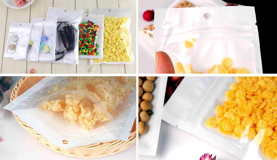 100 Premium Zip Zipper Bags Clear Plastic White Back Slide Seal Reclosable - Image 4 of 4