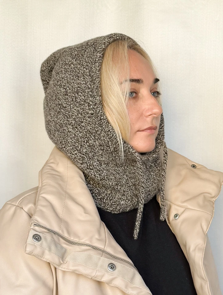 Capuz de malha de lã merino creme marrom dos EUA, capuz com capuz, balaclava feminina - Imagem 3 de 4