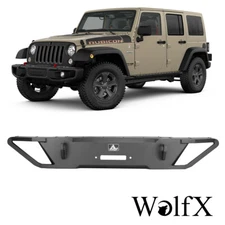 Black Duty Steel Front Bumper for 2007-2018 Jeep Wrangler JK JKU w/LED Lights 