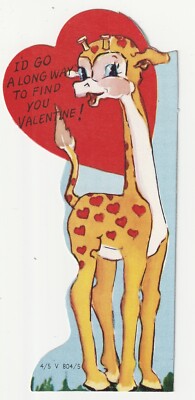 c1950s~Giraffe~ID GO A LONG WAY TO FIND YOU~Vintage Valentine Bookmark Card